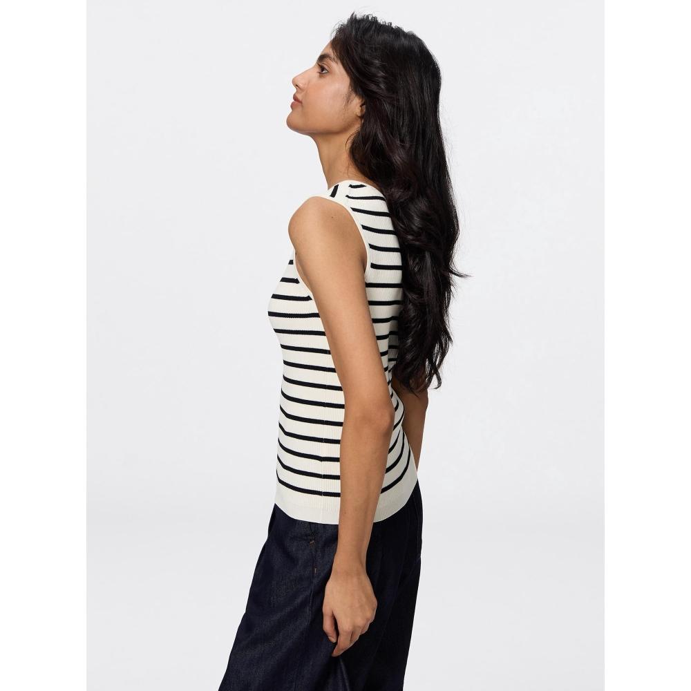 Gu By Uniqlo Rib Knit Striped Square Neck Tank Top