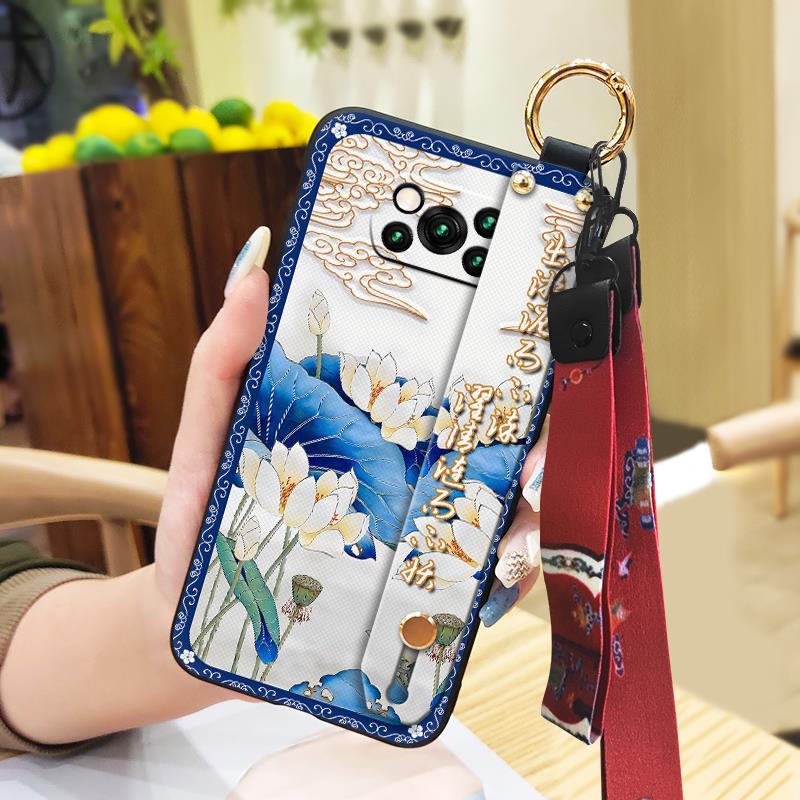 Lanyard Protective Phone Case For Xiaomi Poco X3 NFC/X3 Pro Wristband Back Cover Chinese Style Silicone Phone Holder