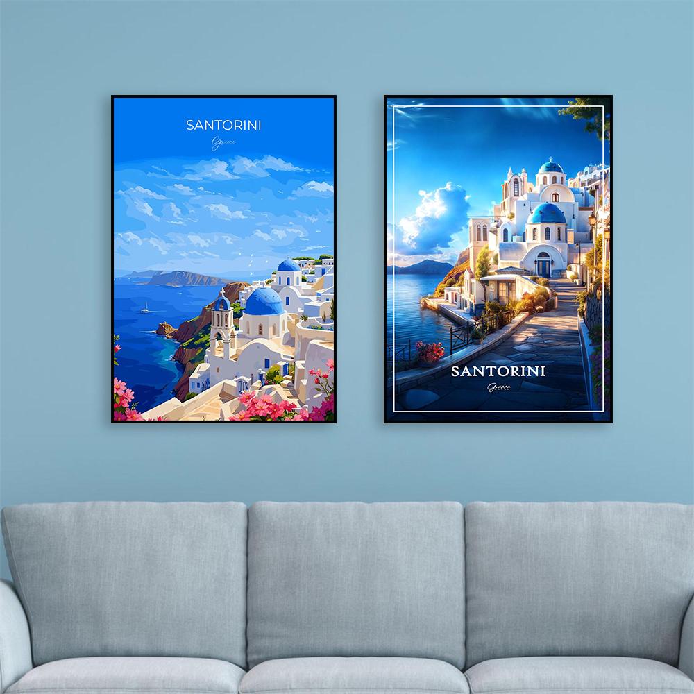 Colorful Santorini Print Santorini Vintage Travel Poster Greece Vintage Wall Art Travel Canvas Painting Home Decoration