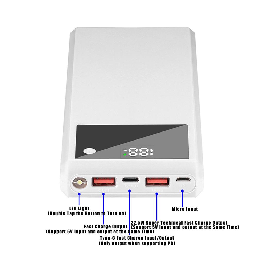 Detachable Storage Box QC3.0 PD Super Fast Charge 10x18650 Battery for Case DIY Power Bank for Shell
