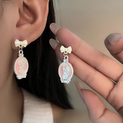 Spring Sweet Girl Stud Earrings Pink Literary Bow Love Earrings Cute Lady Style Earrings