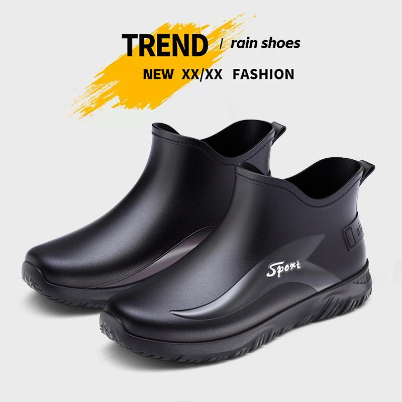 Winter Fleece Cover Warm Rubber Shoes Fashionable Waterproof Rubber Shoes Men's Rain Shoes Fashionable Outdoor Flat Rain Boots Rider Water Shoes