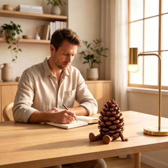 Handheld Flexible Hinge Figurine 3D Printed Pinecone & Leaf with Posable Jointed Legs, Decoration Articulated Desktop Decor, Forest-Themed Shelf