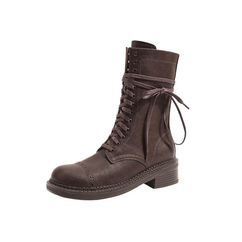 Biker Boots Women  New Fall Vintage Ladies Boots British Style Lace-up Large Size 41-43 Women's Booties