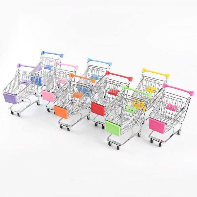 Delightful Mini Metal Shopping Trolley And Multi-functional Basket Toy For Engaging Kids Role Play