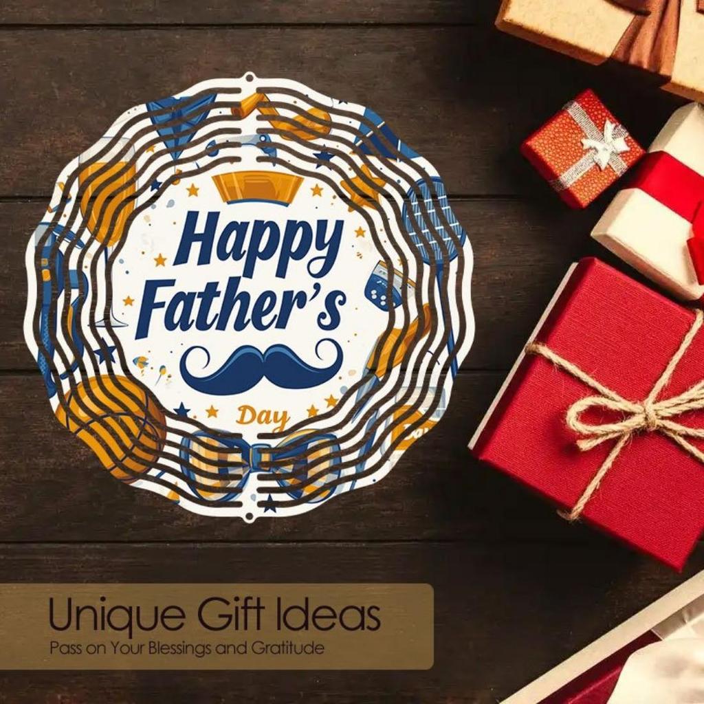 2D drehende Metall-Windspiel für Vatertag Außen-Dekoration mit Mandala-Sternen Ballons Schnurrbart-Design Kein Strom benötigt Gartenkunst Geschenk für Papa