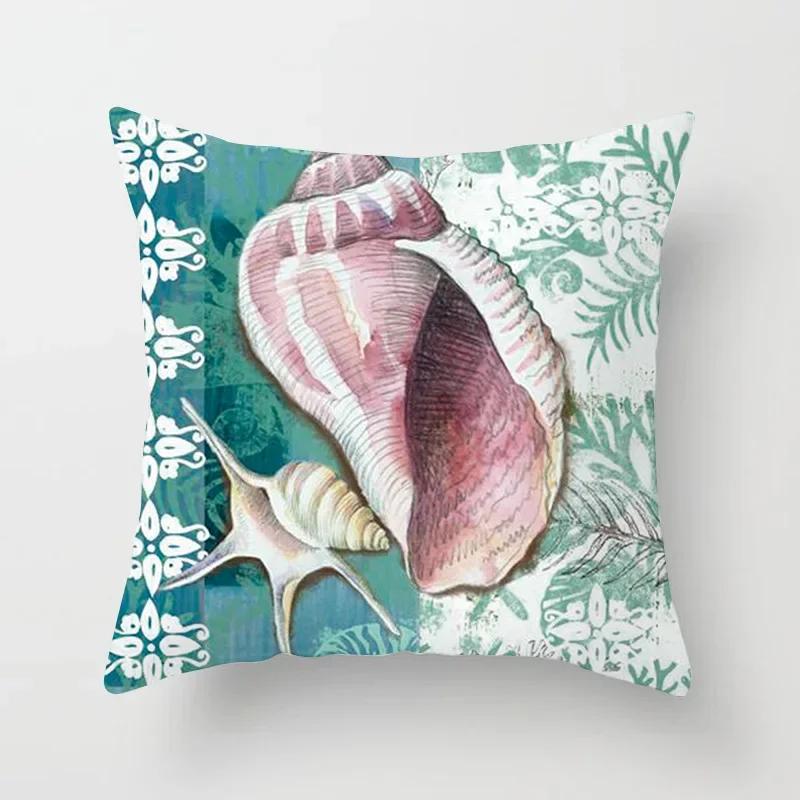 45X45CM Retro Mediterraner Ozean Druck Blau Grün Kissenbezug Heiß Meerjungfrau Fisch Kissenbezug Sofa Sitz Wohnzimmer Dekokissen