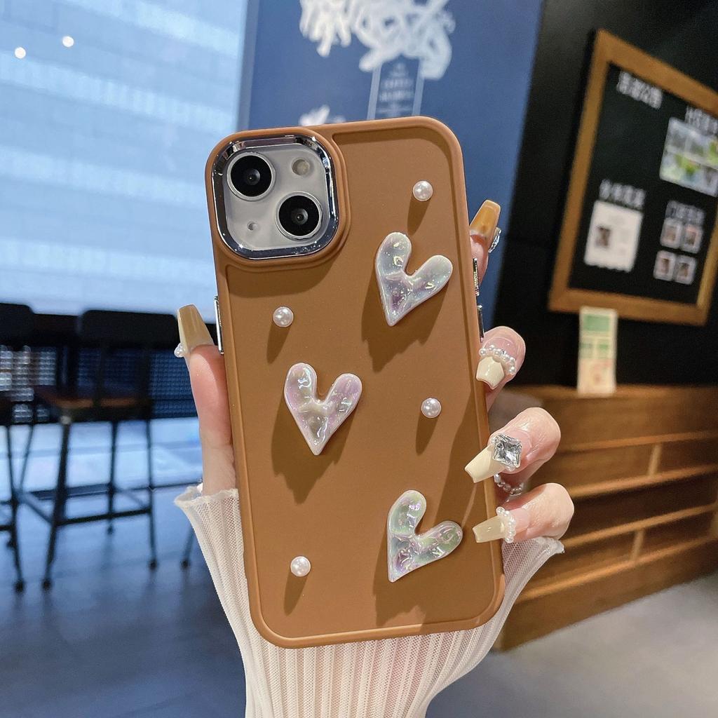 Suitable for Apple 16PRO Metal Photo Frame Pearl Love Mobile Phone Case IPhone 7P/XR Solid Color Protection Case