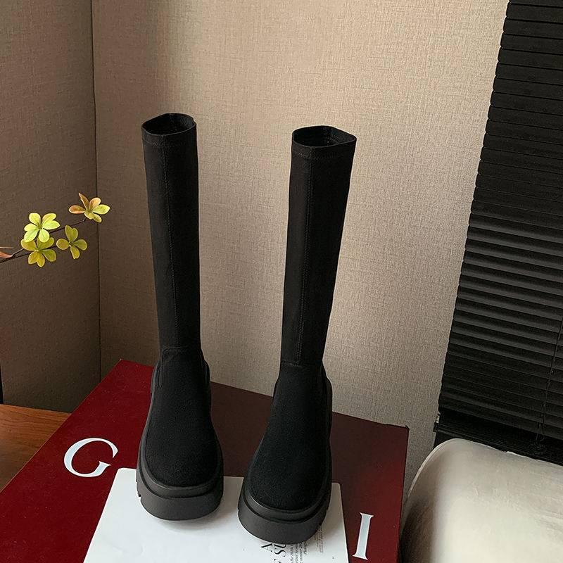 

Осенне-зимние кожаные рыцарские сапоги женские рукавные коровья кожа большого размера женские сапоги однотонные нескользящие коровья кожа высокий каблук толстая подошва высокие сапоги 40 чёрный