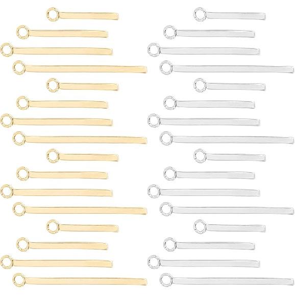 SUNNYCLUE 1 Box 60Pcs 3 Sizes Gold Vertical Charms Stamping Blank Bar Charms Stainless Steel Metal Bar Charm Rectangle Tags for Jewelry Making