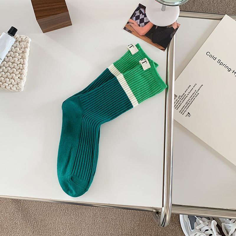 Contrast Colored Socks, Women's High Top Pile Up Socks, Korean Version of Spring/summer Cotton Socks
