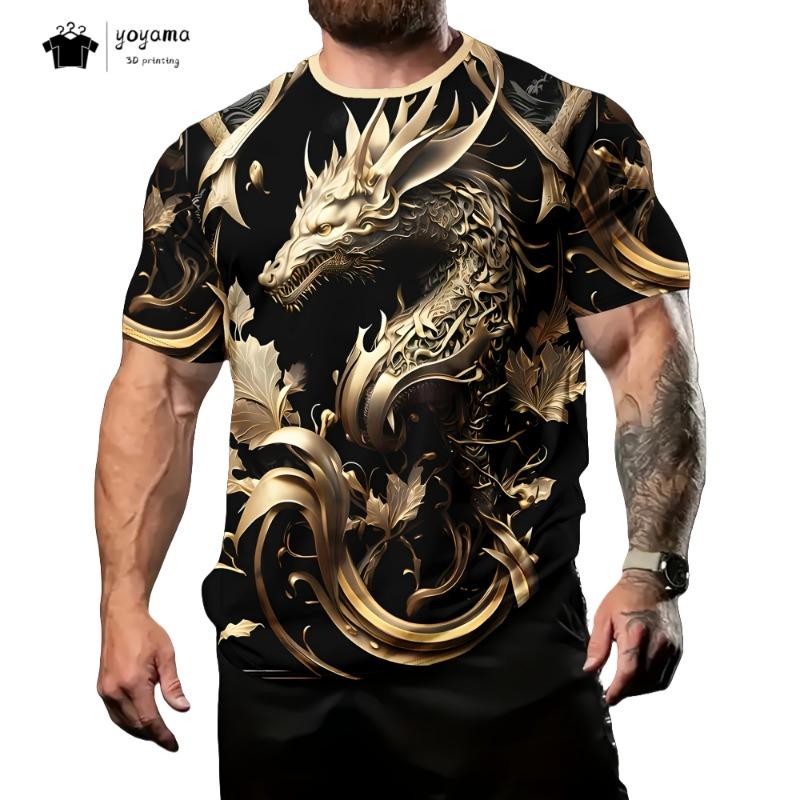 Herren T-Shirts Drachenmuster Kurzarm Tee Mode Straße Rundhals Oberteil Trend Tier 3D-Druck Locker Vielseitig Herrenbekleidung