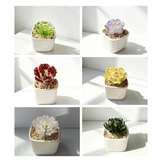 Handmade Mini Glass Flower Figurine Cute Hand Blown Small Faux Crystal Flower Bouquet In Pot Gift for Mother's Day Birthday Christmas DIY Craft