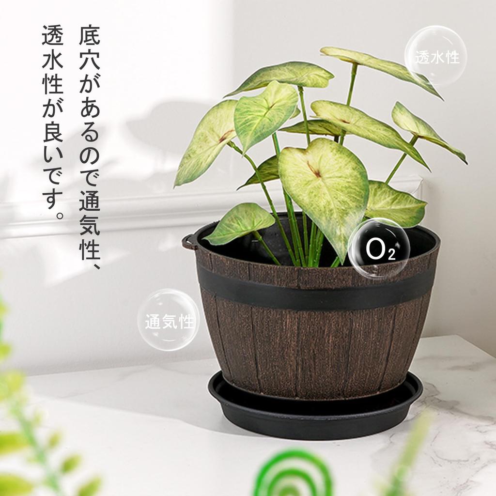 VECELO Planter Set (2 Pots): 19cm Wide X 14cm High. Plastic Planter with Saucer and Drainage Holes. Stylish Design for Succulents, Houseplants, and Ot