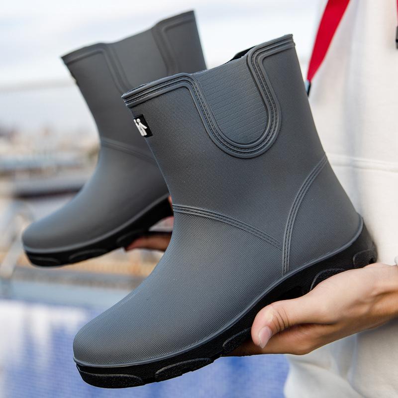 

Дождевая обувь мужская и женская модная водонепроницаемая обувь с хлопковой подкладкой, нескользящие резиновые сапоги средней высоты, взрослые с круглым носком, водонепроницаемые уличные ботинки 44 серый