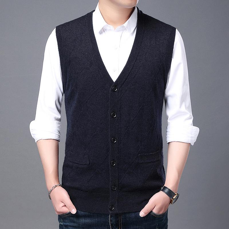 Men S Winter Sleeveless V Neck Knit Cardigan Vest