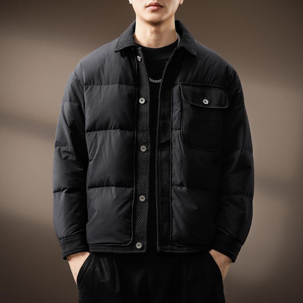 Men's High-End Lightweight American Fashion Winter Down Jacket - Trendy, Warm Lapel Design for Cold Protection