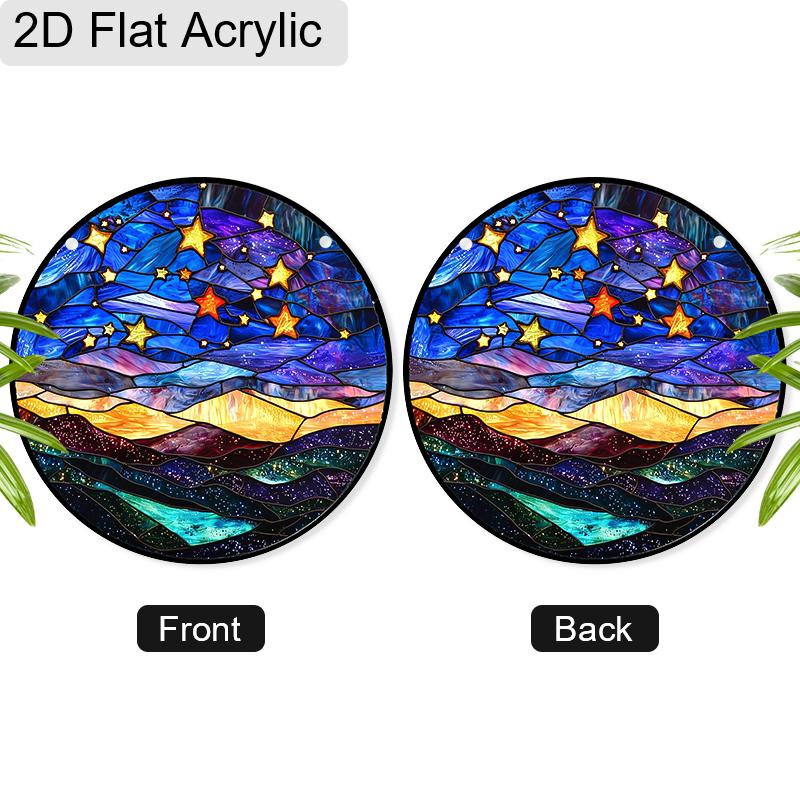 Acrylic Starry Night Sky and Mountains Suncatcher, Stained Glass Style Window Hanging Ornament for Celestial and Landscape Lovers