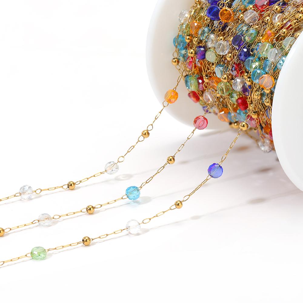 1 Meter Stainless Steel Vacuum Gold Beads Chains with 4mm Crystal Glass for DIY Necklace Findings Craft Bracelets Jewelry Making