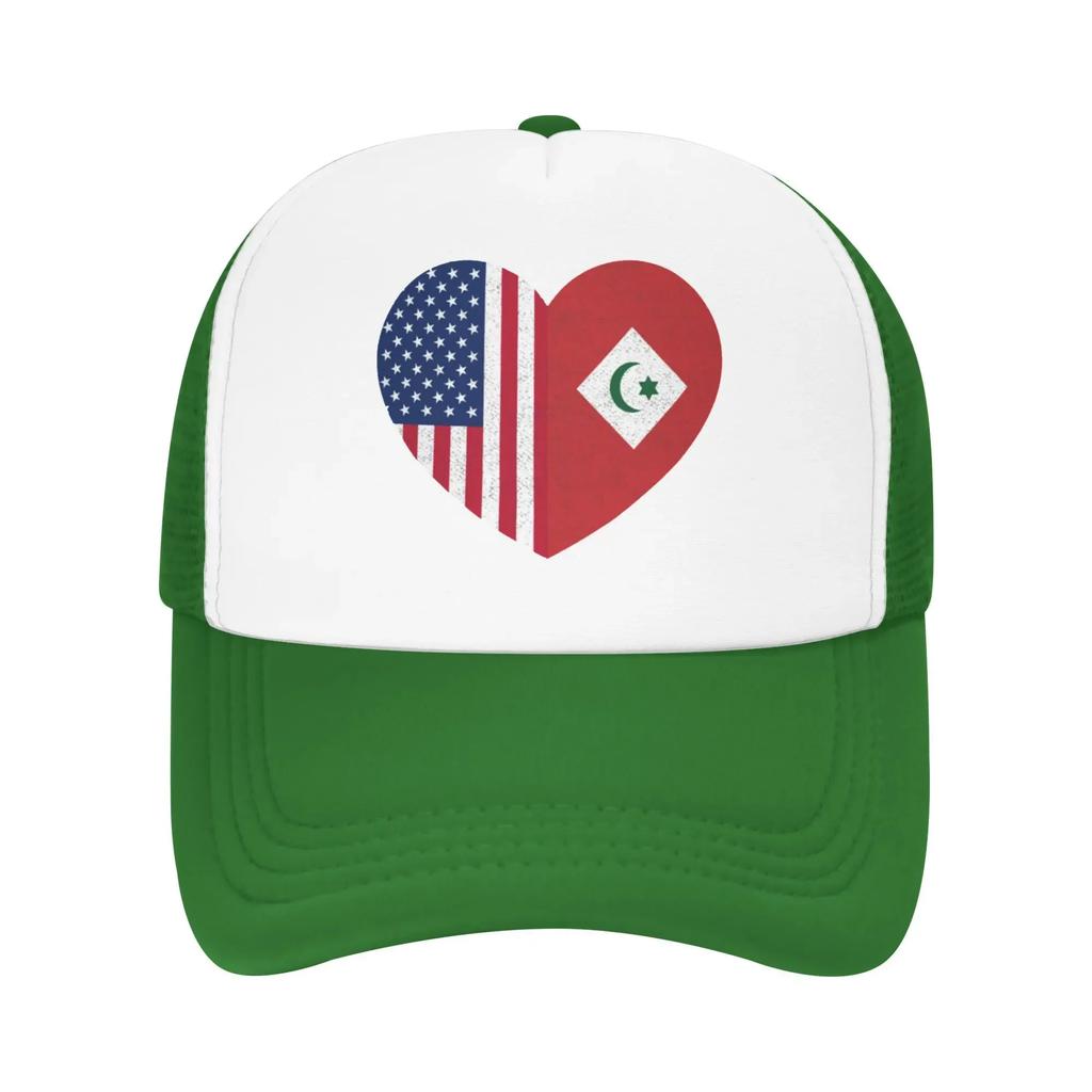 Amazigh Rifian American Pride Heart USA Flag Custom Mesh Baseball Caps Unisex Camping Unisex Beach Golf Hat Trucker Cap