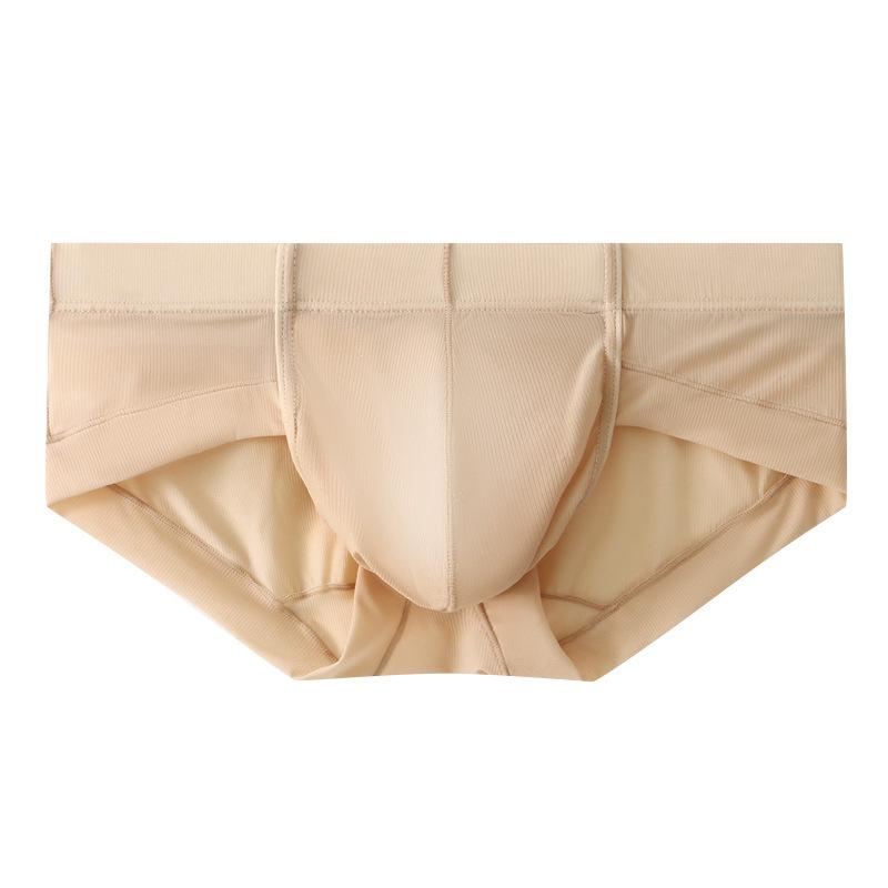 Men'S Sexy Ice Silk Mid Waist Briefs Solid Seamless U Convex Sports Panties Lingerie Underwear Large Size Summer Cool Underpant