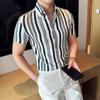 Summer Striped Shirts Men Short Sleeve Slim Fit Casual Shirt Fashion Social Streetwear