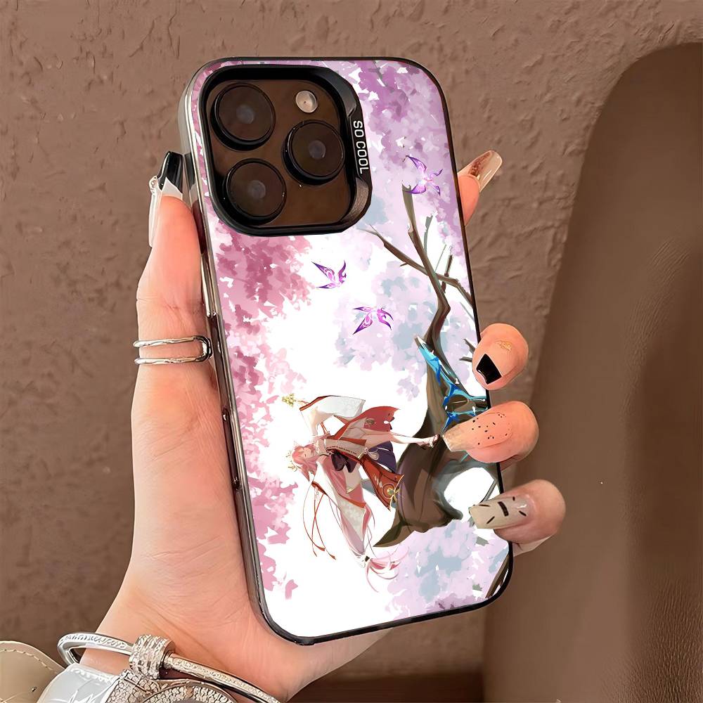 Coque de téléphone Yae Miko Genshin Impact pour iPhone 17 17Air 16 15 14 13 12 11 Pro Max Plus Colorée Argent