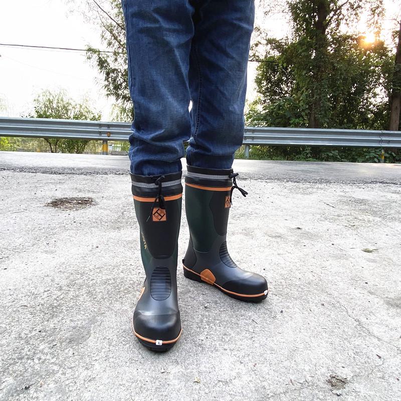 Men's High-Top Steel-Toe Puncture-Proof Rubber Rain Boots – All-Season, Anti-Smash, Soft Protective Footwear