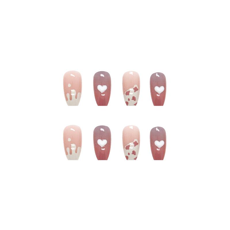 Diamond Love Wearing Nail Gradual Change Smudging Short Ballet Cow Pattern Nail Art Piece Finished Removable Nail Piece