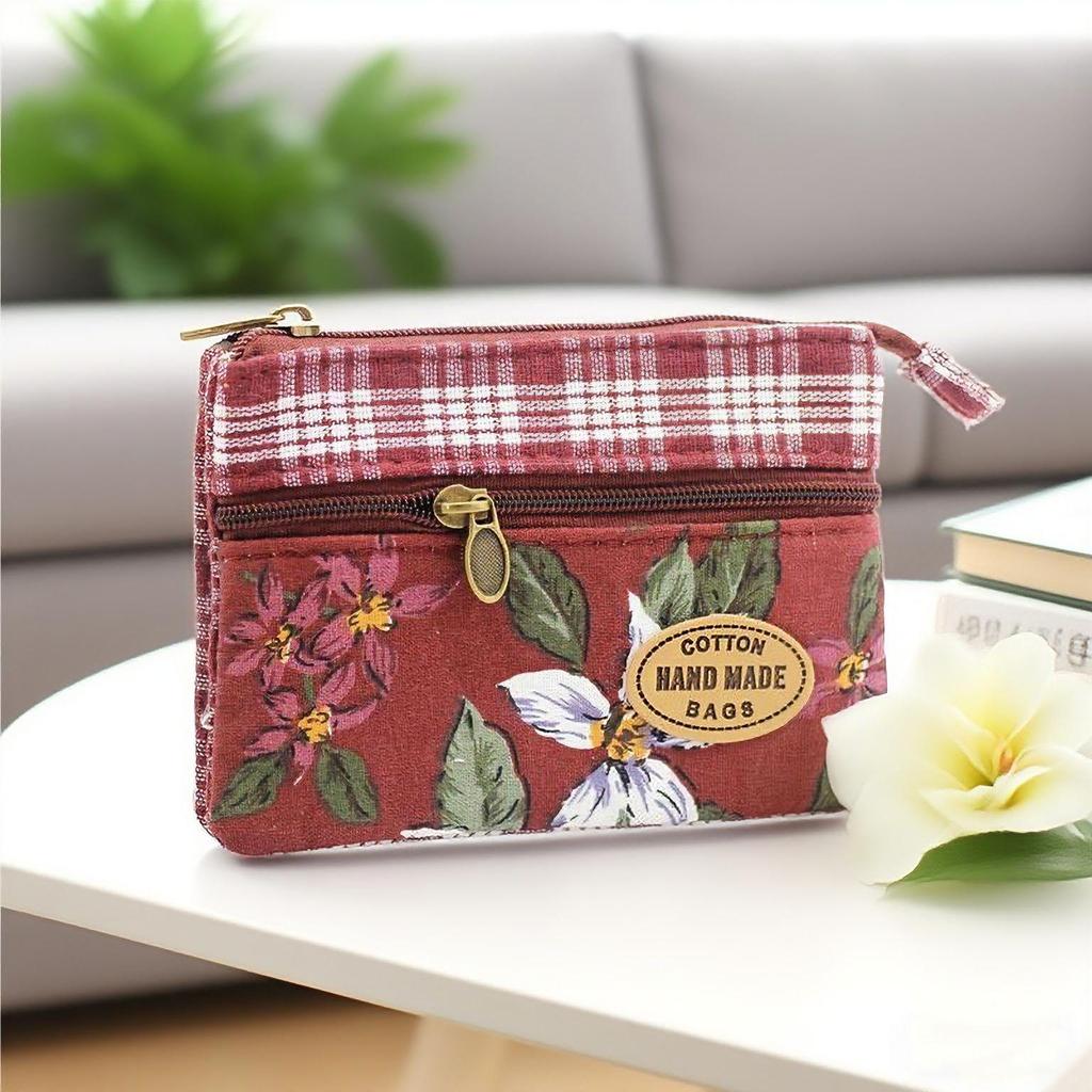 Nine-Color Multi-Layer Cotton Flower Coin Purse - Women's Fashionable 4-Layer Bag