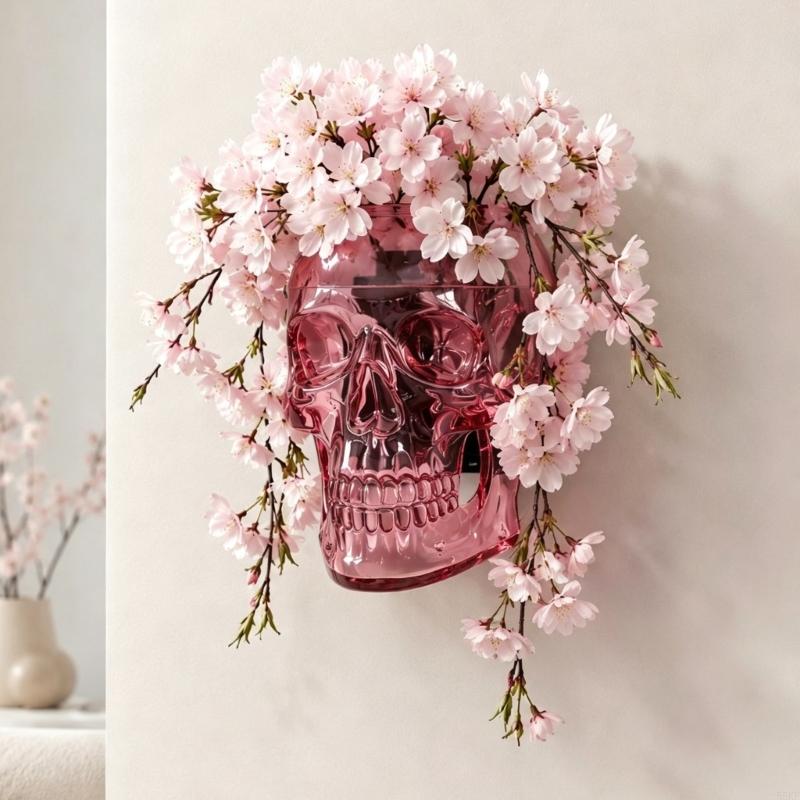 Vase mural rose d'Halloween avec crâne pour fleurs artificielles 55KF