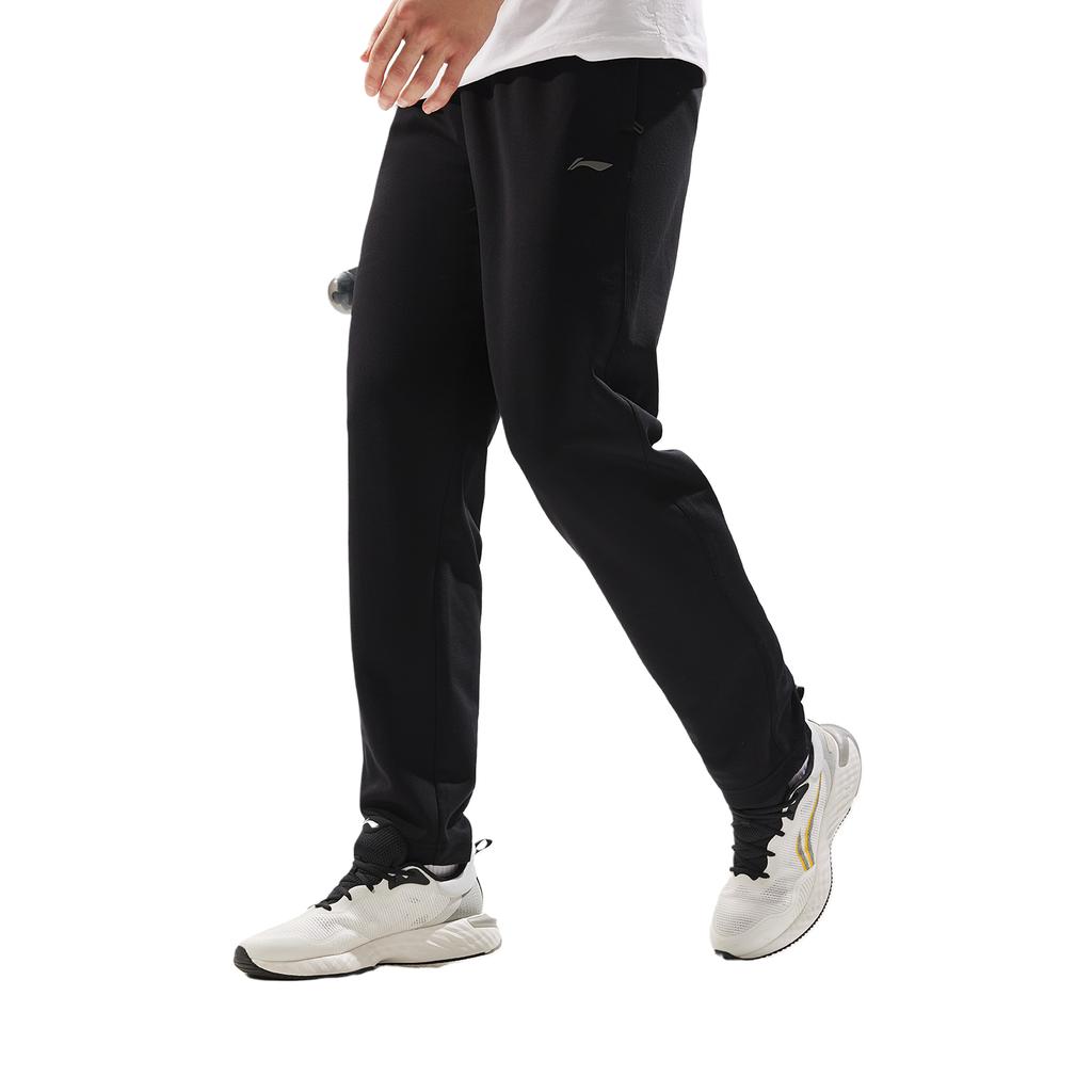 Li Ning Fitness Series Solid Color Straight Leg Moisture Wicking Quick Dry Knitted Sports Pants Men pants Black AKLU479-1