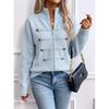 Womens Knit Cardigan Fall Winter Stand Collar Double Zip Sweater Coat Solid Color Loose Fit