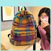 New Korean Style Plush Color Block Grid Contrast Shoulder Bag Large Capacity Student Backpack Travel Men And Women Bag