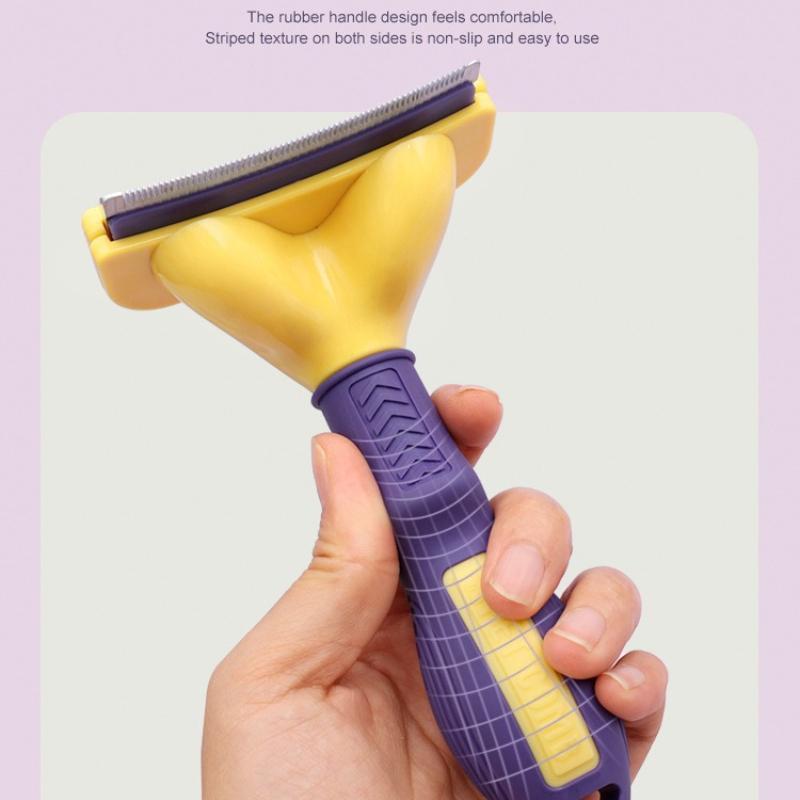 Curved Pet Deshedding Brush - One-Button Hair Removal Grooming Tool for Dogs & Cats
