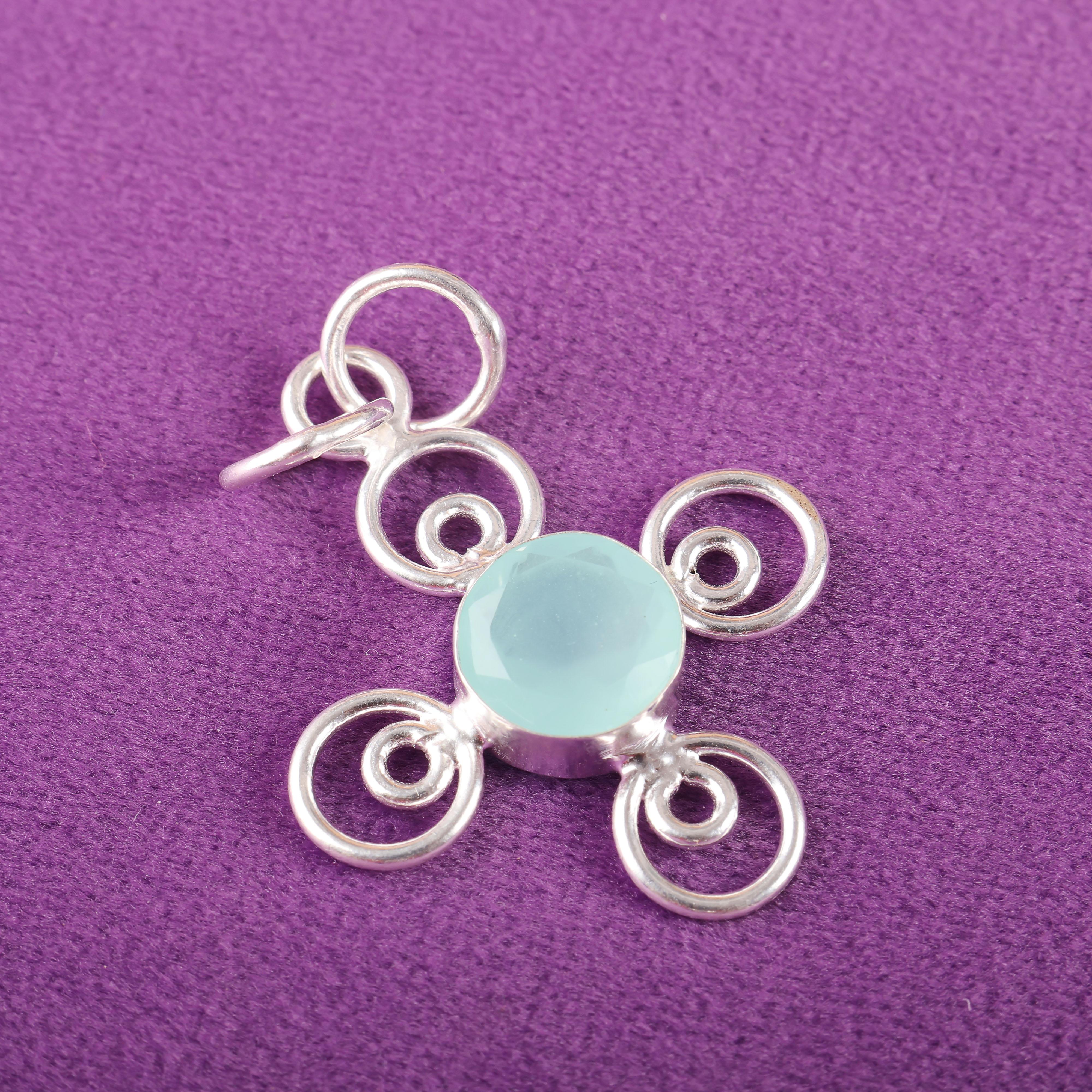 

Кулон из аквахалцедона, Ювелирное изделие из стерлингового серебра 925 пробы, Кулон с драгоценным камнем, Подарок для нее, Симпатичное ювелирное изделие ручной работы для свадебного подарка синий