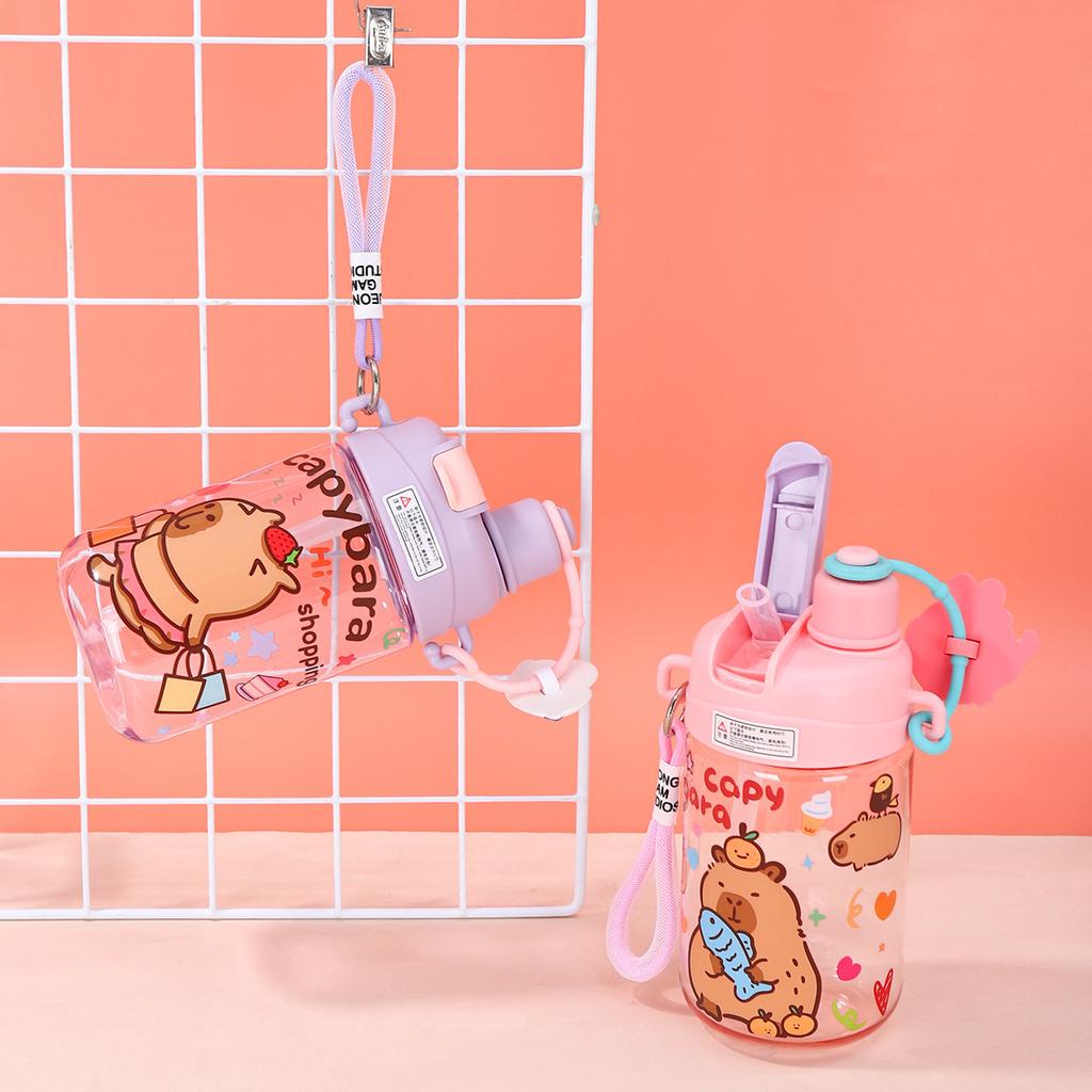Water bottle explosion Kapibara plastic cup plastic straw cup men and women high value outdoor portable kettle children cartoon