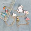 Beauty Earrings Women Cute Rabbit Carrot Heart Book Ruler Denim Jacket Collar Chain Brooch Pin