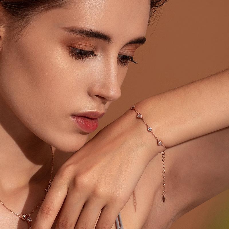 BAMOER Classic 925 Silver Heart Gold Color Women Bracelets Chain Lobster Clasp Bracelet Silver Jewelry SCB097