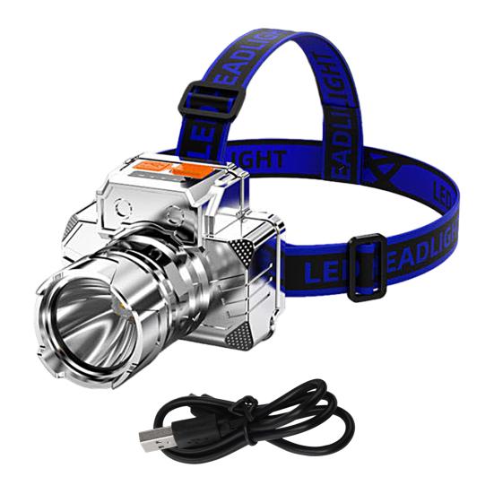 1 Set Fishing Miner Lamp High Brightness Rechargeable Smart Battery Display Illumination Head-mounted Small Flashlight for Outdoor