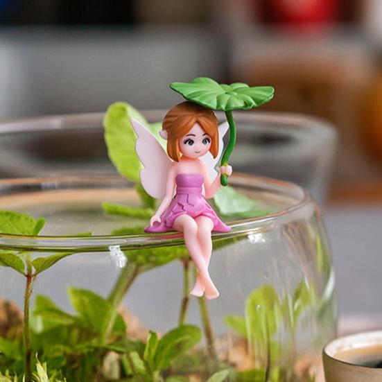 Yousheng 4 Pcs Miniature Fairy Figurines, Tiny Winged Elf Lotus Leaf Statue for DIY Fairy Garden, Flower Pot, Bonsai, Micro Landscapes, Craft