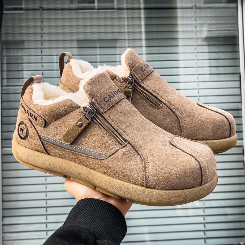 Winter New Men's Fleece-Lined Warm Cotton Shoes - Suede Leather, Outdoor Cotton Shoes, Snow Boots, Work Boots