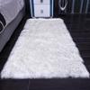Large Rectangular White Plush Long-Pile Carpet for Living Room or Bedroom