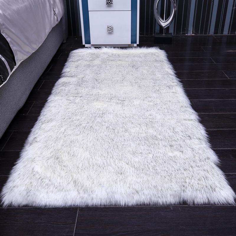 Large Rectangular White Plush Long-Pile Carpet for Living Room or Bedroom