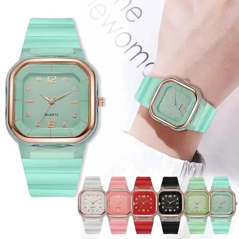 Simple Women's Watch Fashion Silicone Square Watch Large Dial Students Multi Color Rhinestone Wristwatches Gift for Women Reloj