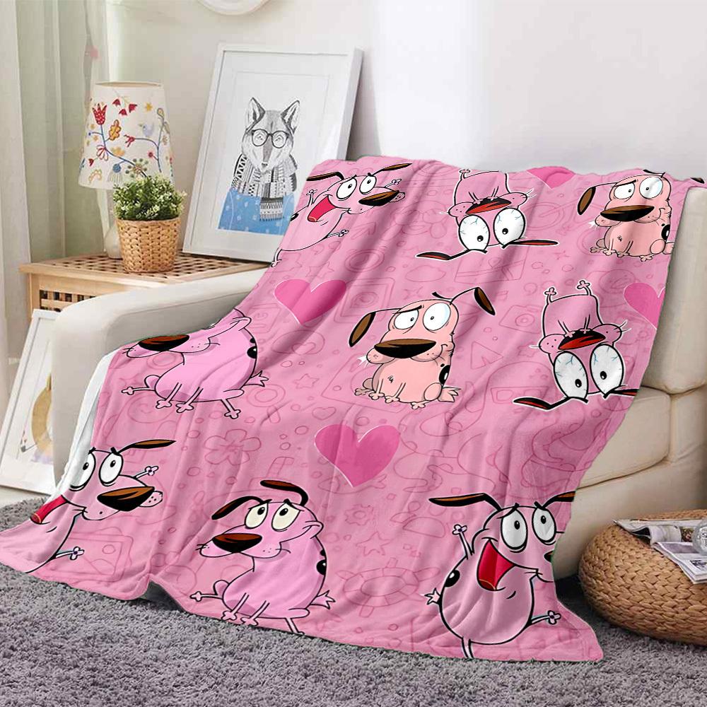 

1pc Courage the Cowardly Dog Flannel Throw Blanket - HD Printed Lightweight Soft Warm All-Season Blanket for Sofa, Bed, Travel 130cmx150cm