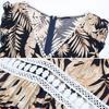 Women Vacation Dress V Neck Hollow Out Waist Irregular Patchwork Hem Leaf Print Sleeveless Back Zipper Closure Beach Boho Dress