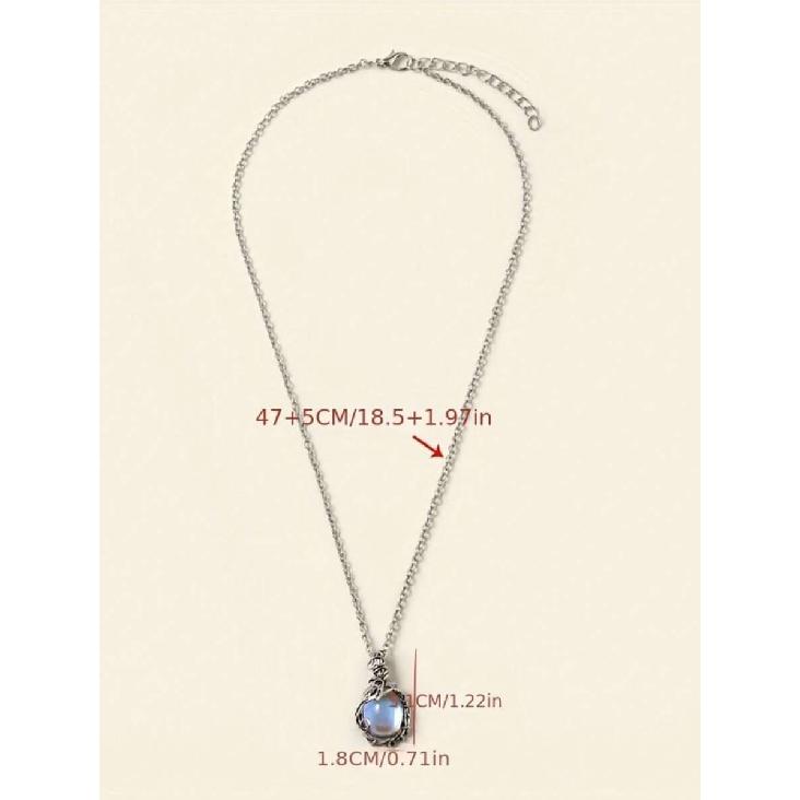 1pc Thorn Vine Moonstone Imitation Necklace, Vintage Distressed Blue Iridescent Water Drop Pendant