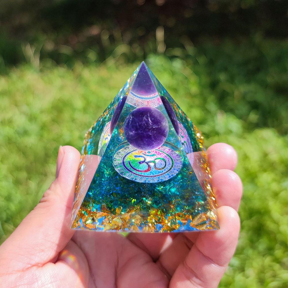 Amethyst Crystal Pyramid Healing Orgonite Chakra Energy Orgone Ornaments Home