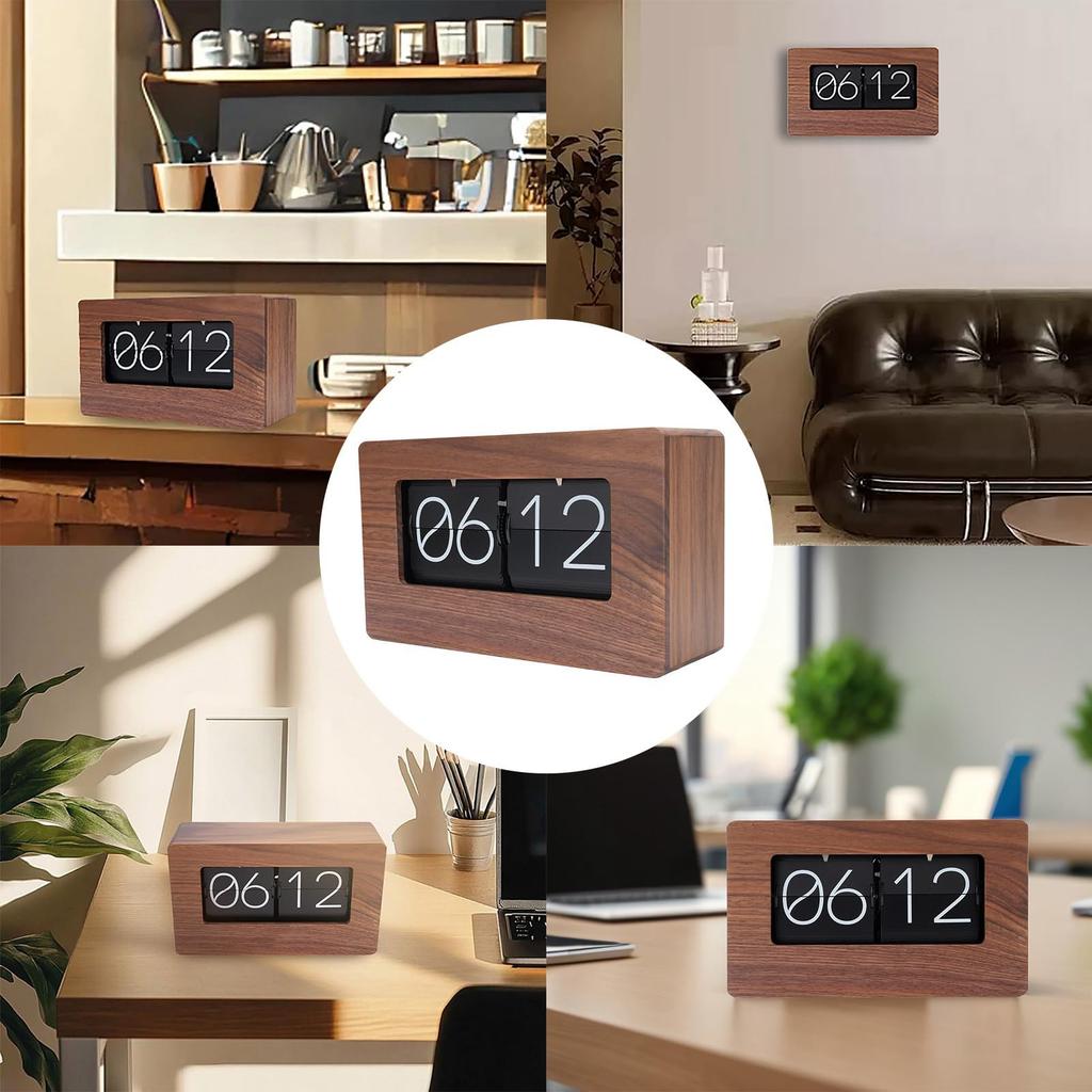 TOPINCN Flip Clock Retro Desktop Ornament, 24-Hour Display, Wooden Table Clock